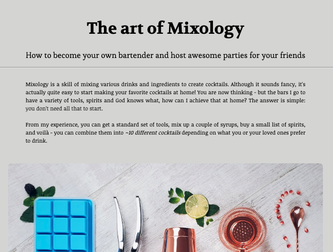 Mixology landing page